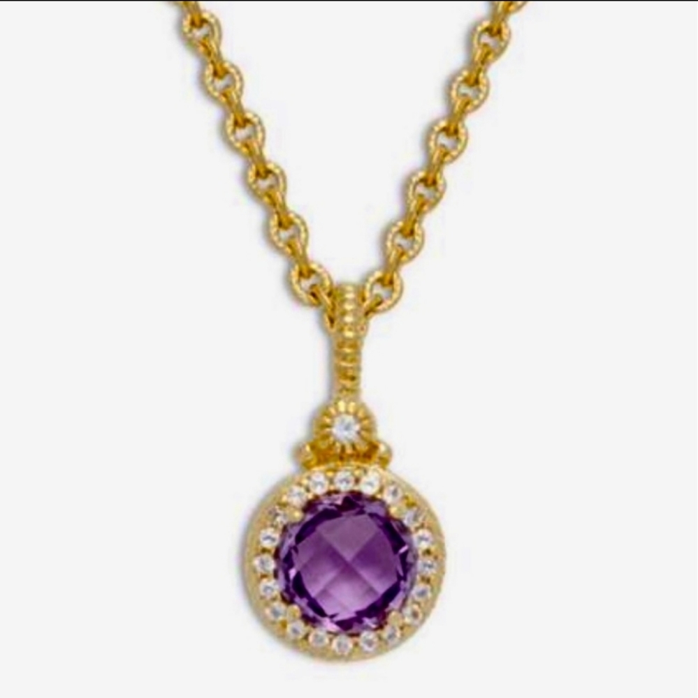 NWT 14K Gold 2 carat Amethyst & White Topaz Pendant Necklace - Picture 1 of 8